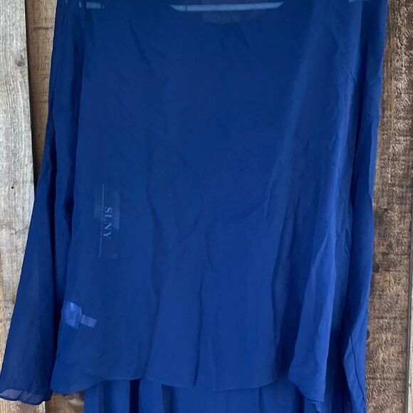 SLNY Beaded Detail Chiffon Tiered Scoop Neck Midi Dress Two Piece Set w/ Jacket - Picture 11 of 16